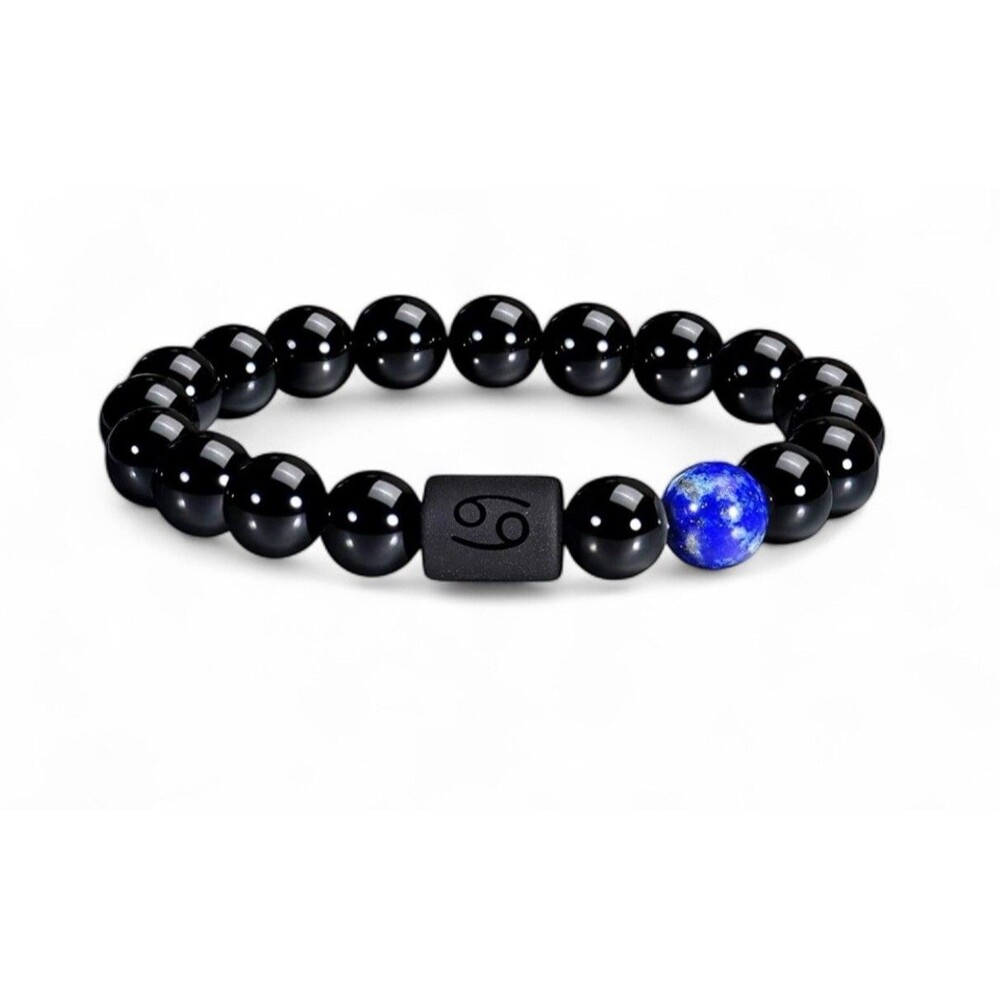 Zodiac Onyx Beaded Stretch Bracelet - Cancer - Water Element - Natural Healing